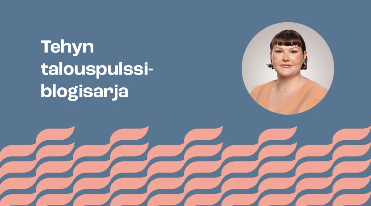 Sinisellä pohjalla teksti &quot;Tehyn talouspulssi-blogisarja&quot; ja kuva Tehyn ekonomistista Anni Marttisesta.
