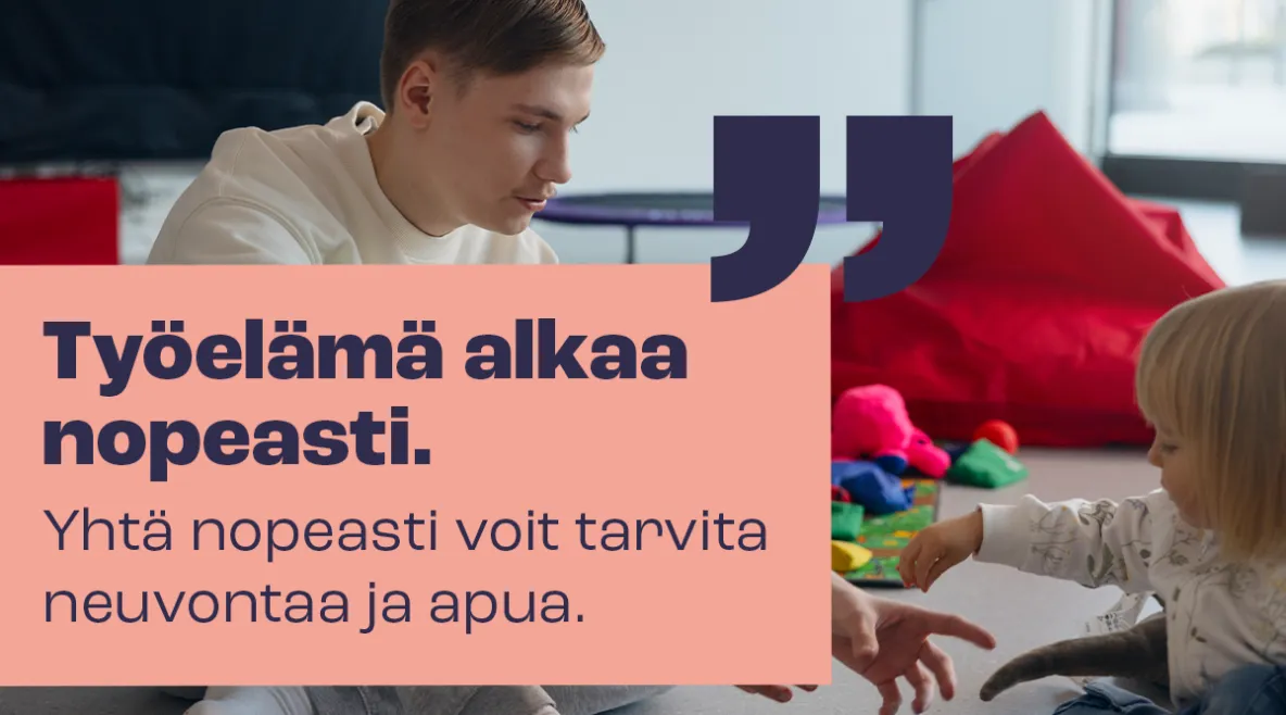 Kuvassa lastenhoitaja ja pieni lapsi