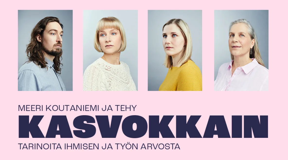 Kuvassa kasvokkain-näyttelyn kuvia ja nimi