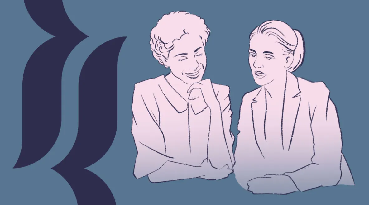 Kuvituskuvassa kaksi henkilöä keskustelemassa
