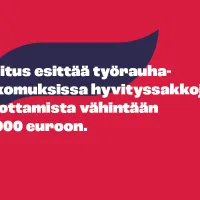 Piirroskuva, jossa teksti &quot;hallitus esittää työrauharikkomuksissa hyvityssakkojen korottamista vähintään 10 000 euroon.