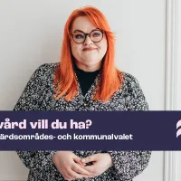 Tehyn puheenjohtaja Millariikka Rytkönen katsoo hymyillen. Kuvassa teksti: Hurdan vård vill du ha?