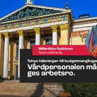Kuvassa säätytalo ja Tehyn puheenjohtaja.
