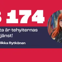 Kuvassa Tehyn puheenjohtaja Millariikka Rytkönen ja teksti "Detta är tehyiternas förtjänst!"
