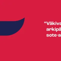 Punaisella pohjalla sininen siipi ja teksti &quot;väkivalta on arkipäivää sote-alalla&quot;.