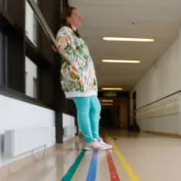 Anniina Orrenmaa seisomassa sairaalan käytävällä.