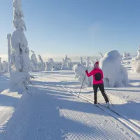 Nainen hiihtämässä