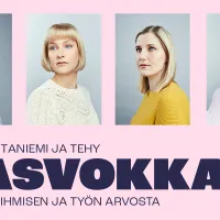 Kuvassa kasvokkain-näyttelyn kuvia ja nimi