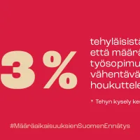 Punaisella pohjalla teksti, jossa lukee 93 % tehyläisistä sanoo, että määräaikaiset työsopimukset vähentävät alan houkuttelevuutta. 