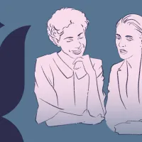 Kuvituskuvassa kaksi henkilöä keskustelemassa