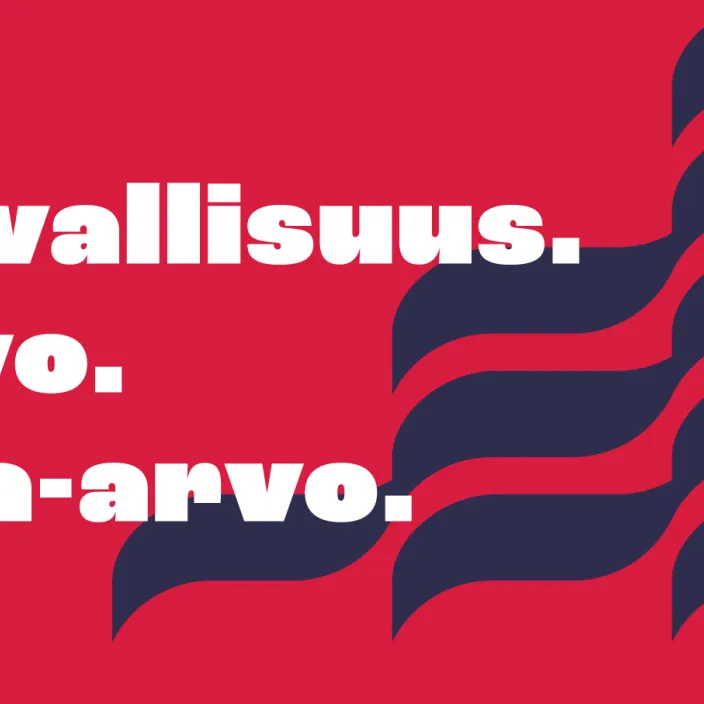 Punaisella pohjalla teksti Turvallisuus.Toivo.Tasa-arvo.