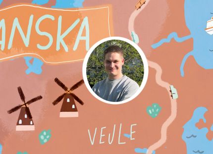Piirretty karttakuva Arttu Mikkolan harjoittelupaikasta Tanskassa.