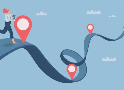 Piirroskuv, jossa hahmo tasapainottelee mutkaisen narun päällä.