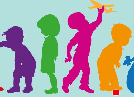 Piirroskuva, jossa leikkiviä lapsia