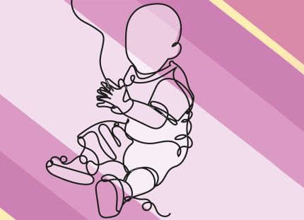 Piirretty lapsihahmo värikkäällä pohjalla. 