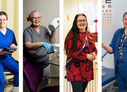 Neljä haastateltavaa kuvarivissä. 