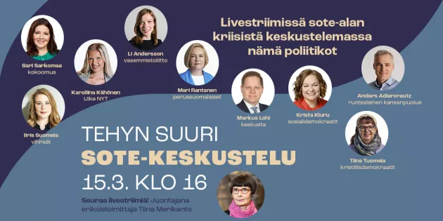 Suuri sote-keskusteluun osallistuvat poliitikot
