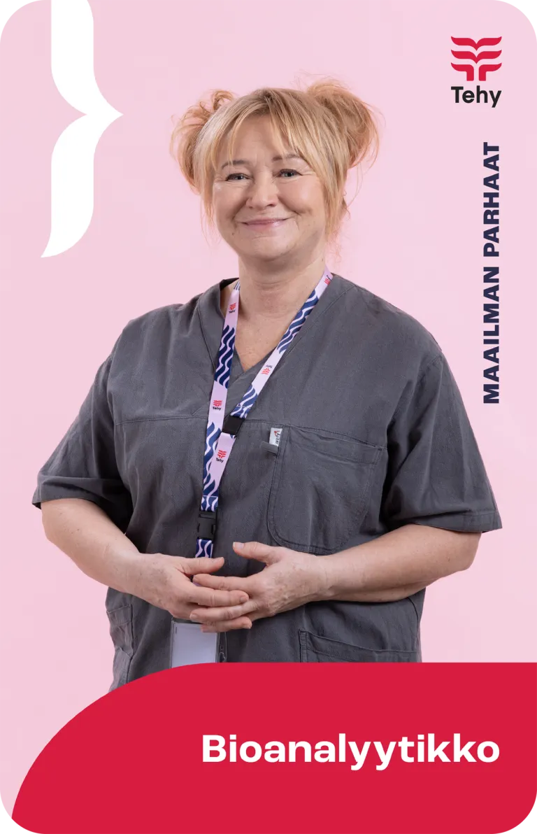 Kuvassa bioanalyytikko Maailman parhaat -kampanjassa