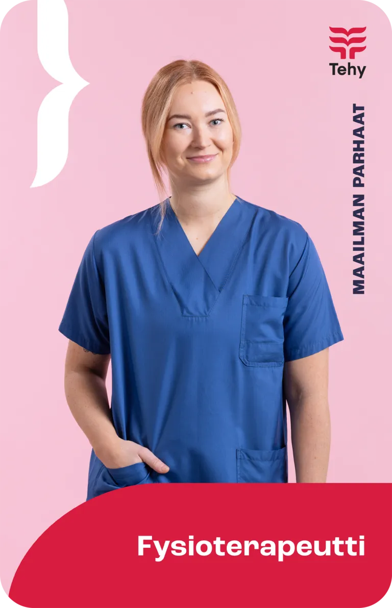 Kuvassa fysioterapeutti Maailman parhaat -kampanjassa
