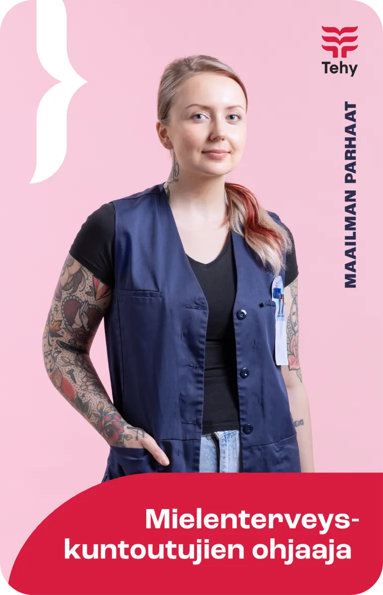 Kuvassa mielenterveyskuntoutujien ohjaaja Maailman parhaat -kampanjassa