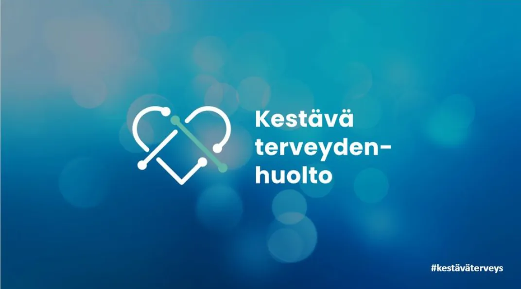 Piirroskuva, jossa on logo ja teksti "kestävä terveydenhuolto