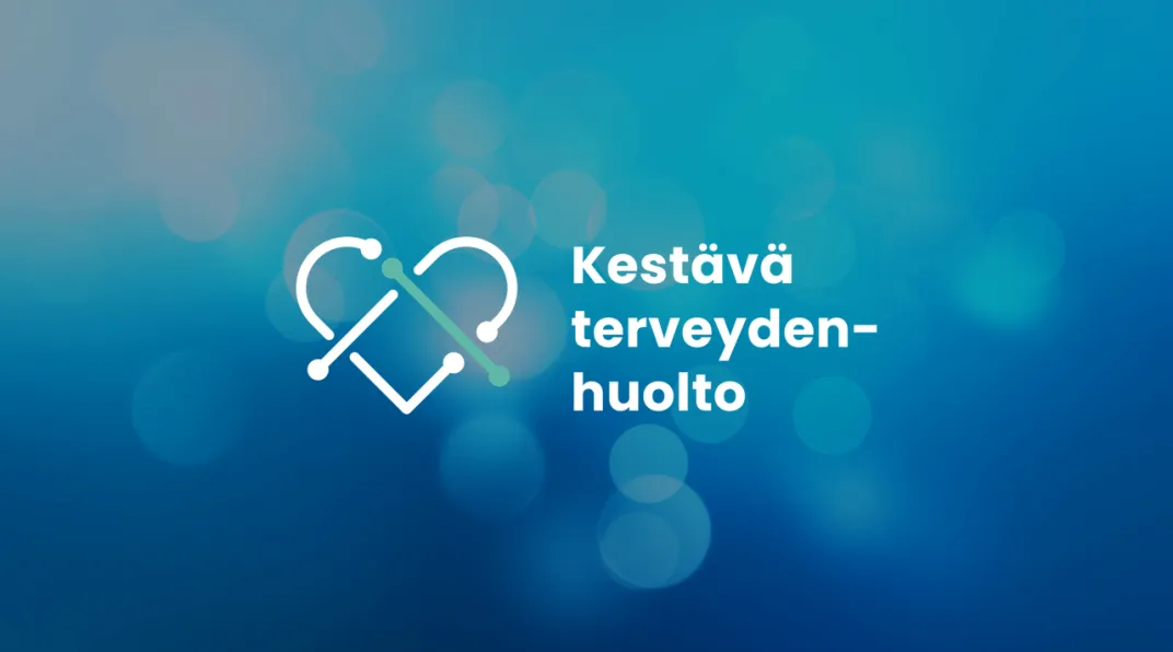 Kuvassa sinisellä pohjalla teksti "kestävä terveydenhuolto". 