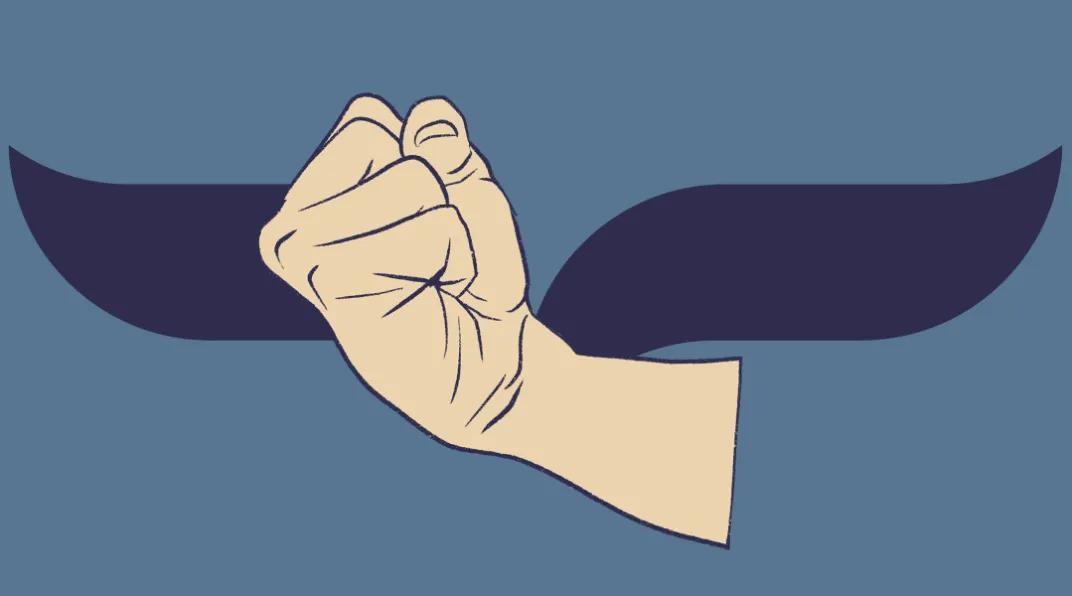 Nyrkki ja takana Tehyn logo.