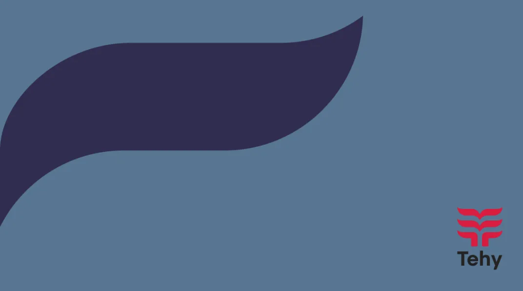 Sinisellä pohjalla Tehyn logo ja tummansininen siipi.